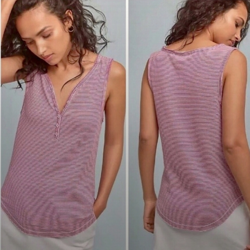 Postmark by Anthropologie Purple Striped Enok‎ Henley Tank Size XS